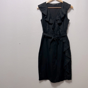 Global Essentials 100% linen size‎ 34 ruffle detail dress in black